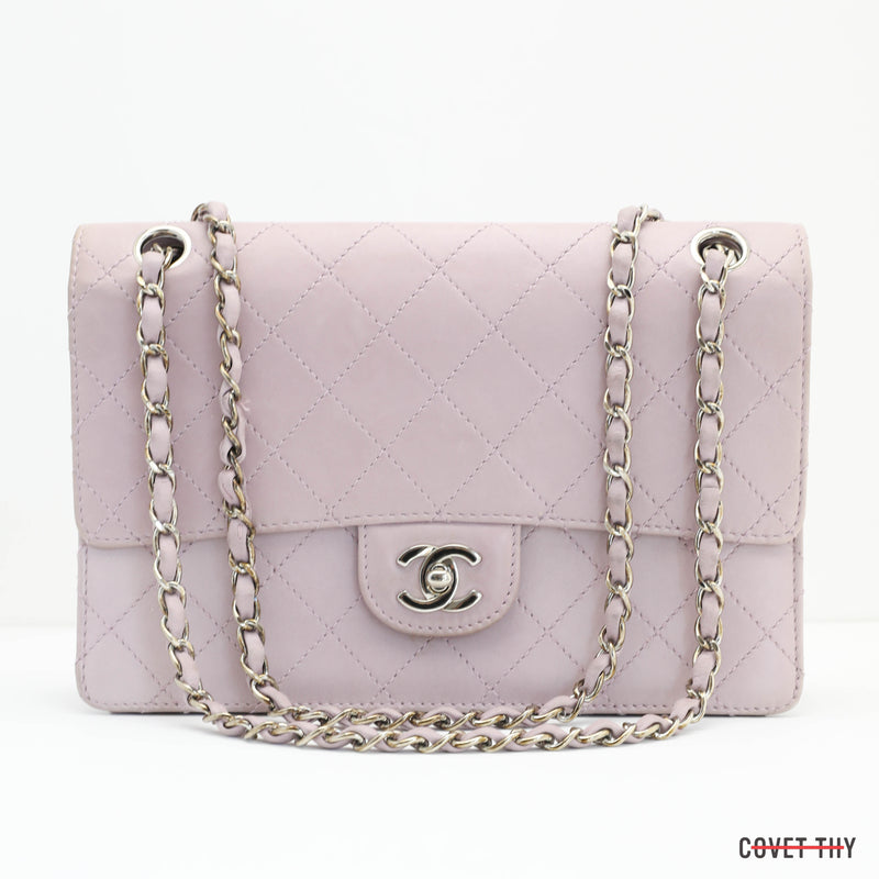 Chanel Quilted Flap Handbag with Silver Chain, Lilac Pastel