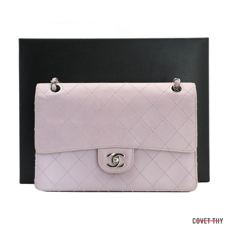 Chanel Quilted Flap Handbag with Silver Chain, Lilac Pastel