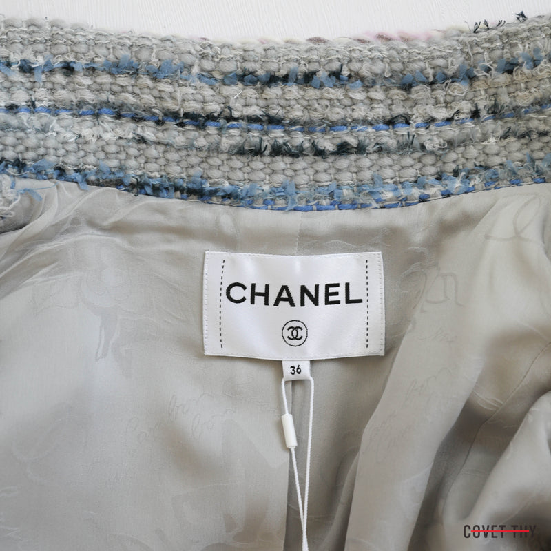 Chanel Womens Blue/Pink/Grey Fantasy Tweed Blazer, New w/ Tags, Size 36