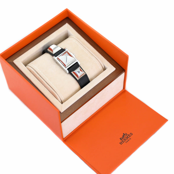 Hermes Noir Medor Quartz Watch with Stainless Steel Hardware