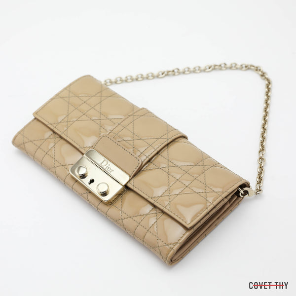 Dior Cannage Promenade Wallet on Gold Chain in Nude/Tan Patten Leather