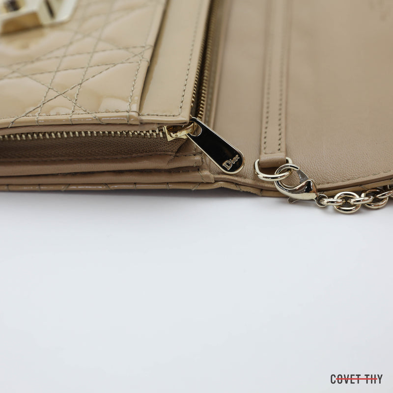 Dior Cannage Promenade Wallet on Chain, Nude/Tan Patten Leather
