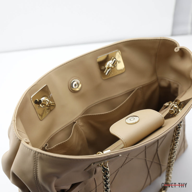 Dior Granville Lambskin Cannage Tote with Gold Chain