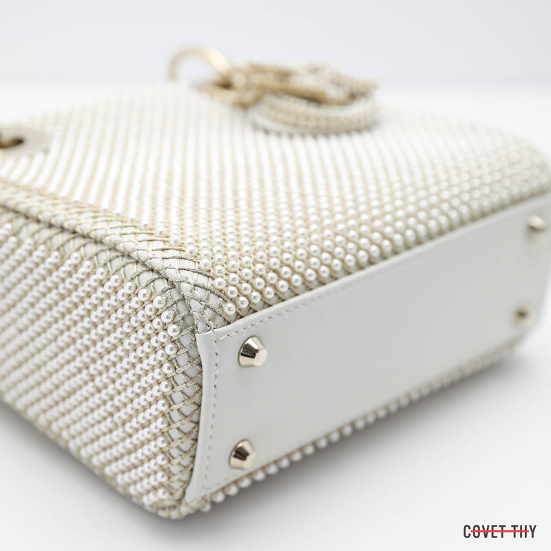 Lady Dior Limited Edition Mini Pearl Handbag, Champagne Hardware