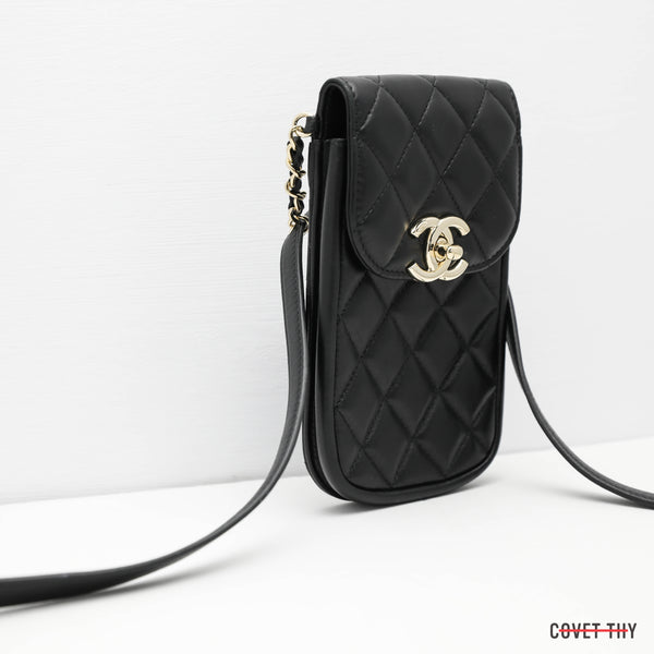 Chanel Quilted Lambskin Phone Belt Bag, Black with Gold Hardware