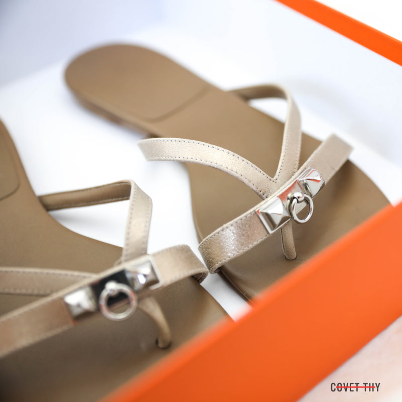 Hermes Chevre Corfou Flat Sandal, Size 39.5