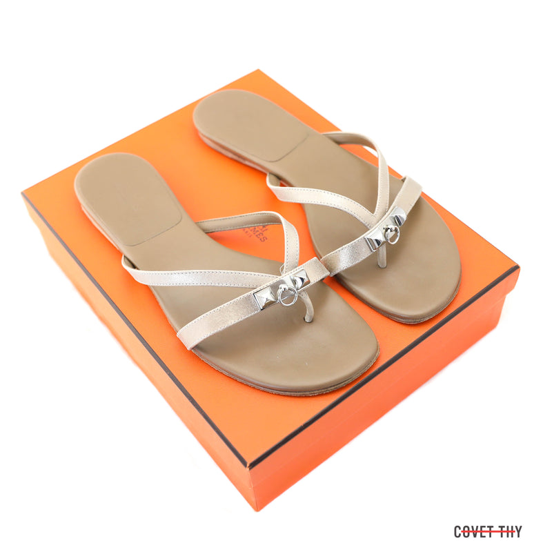 Hermes Chevre Corfou Flat Sandal, Size 39.5