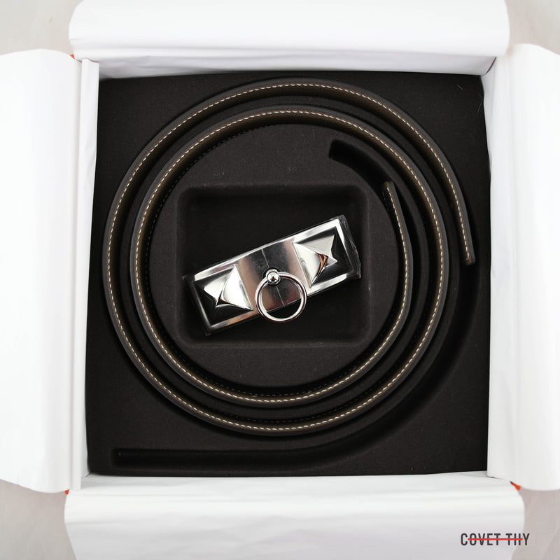 Hermes Rivale Belt, Epsom/Swift Leather, Noir/Etoupe