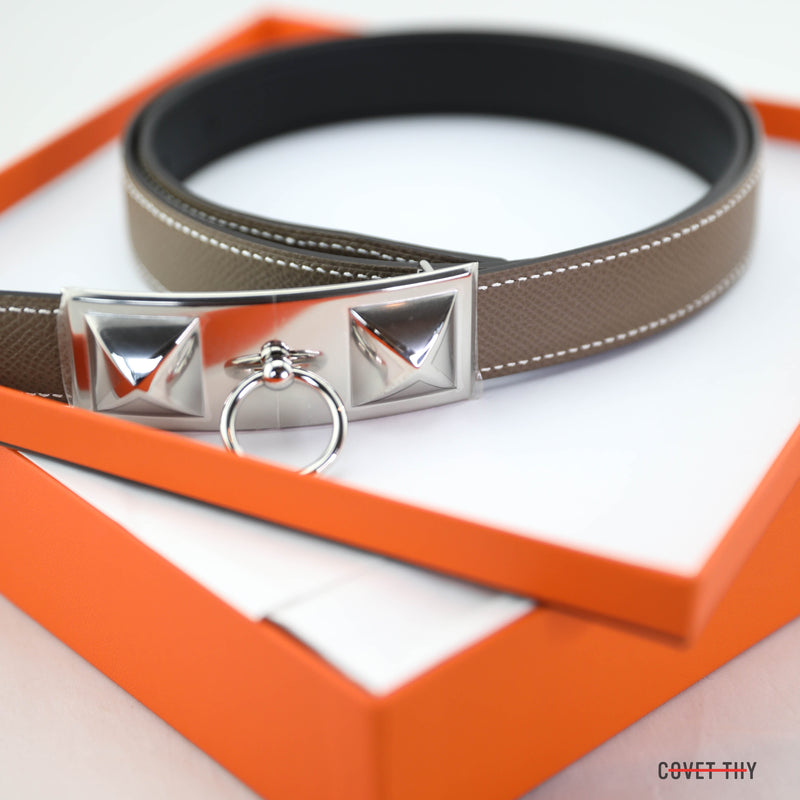 Hermes Rivale Belt, Epsom/Swift Leather, Noir/Etoupe