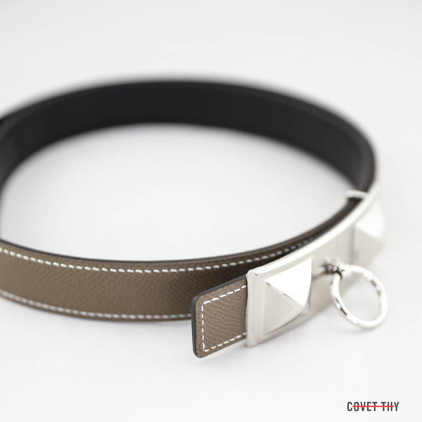 Hermes Rivale Belt, Epsom/Swift Leather, Noir/Etoupe