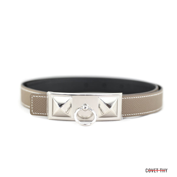 Reversible Epsom and Swift Leather Hermes Belt in Noir and Etoupe 