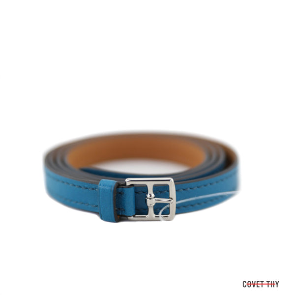 Size Small Hermes Mini Etriviere Bleu Izmir Bracelet in Tadelakt Leather with Palladium Hardware