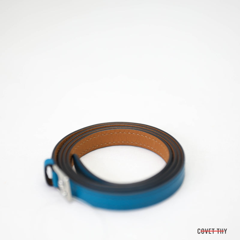 Hermes Mini Etriviere Bracelet with Palladium Hardware, Bleu Izmir, Size Small