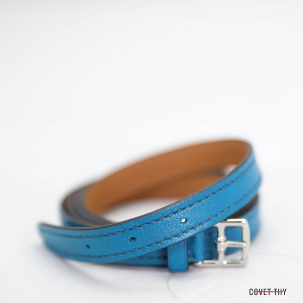 Hermes Mini Etriviere Bracelet with Palladium Hardware, Bleu Izmir, Size Small