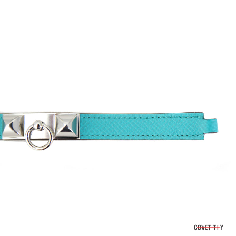 Hermes Rivale Double Tour Bracelet with Palladium Hardware, Blue Paon, Size XS