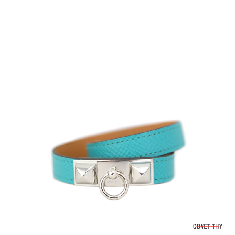 Hermes Rivale Double Tour Bracelet in Blue Paon with Palladium Hardware