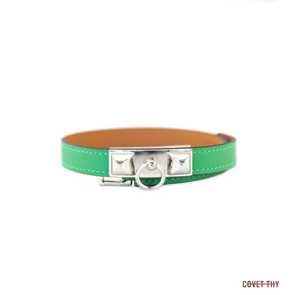 Hermes Rivale Double Tour Bracelet with Palladium Hardware, Bamboo, Size Small