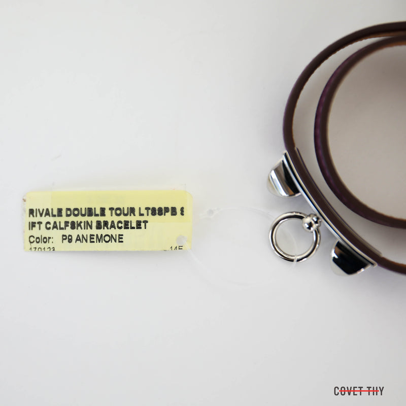 Hermes Rivale Double Tour Bracelet with Palladium Hardware, Anemone, Size Small