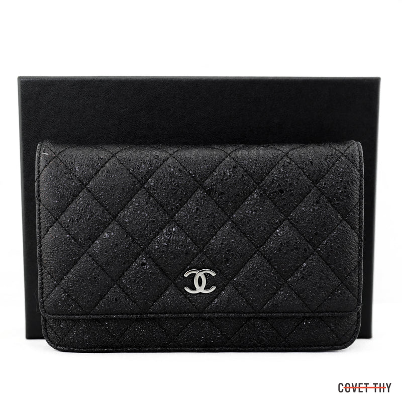 Chanel Glittery Wallet On A Chain with Silver Hardware, Black