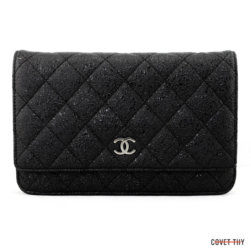 Chanel Glittery Wallet On A Chain with Silver Hardware, Black