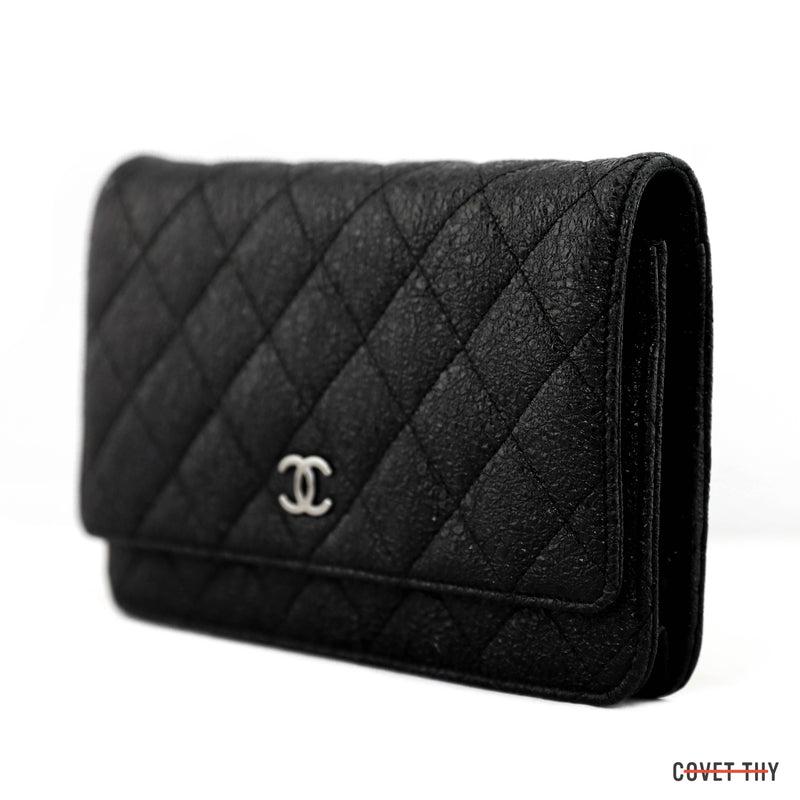 Chanel Glittery Wallet On A Chain with Silver Hardware, Black