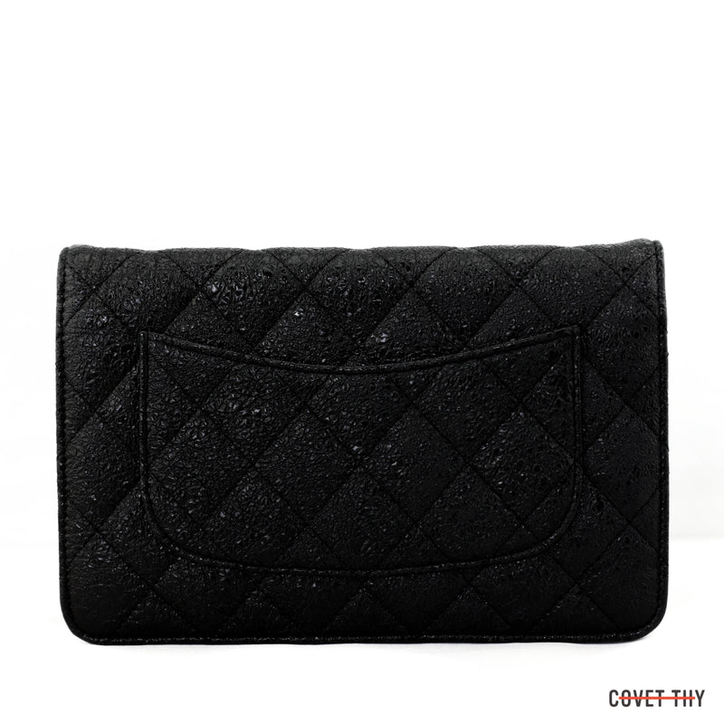 Chanel Glittery Wallet On A Chain with Silver Hardware, Black
