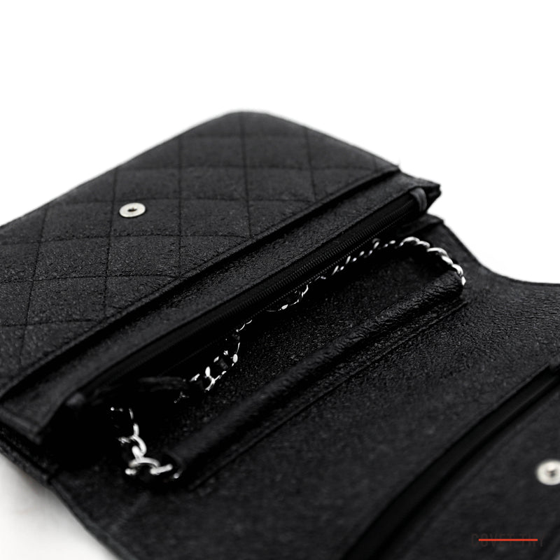Chanel Glittery Wallet On A Chain with Silver Hardware, Black