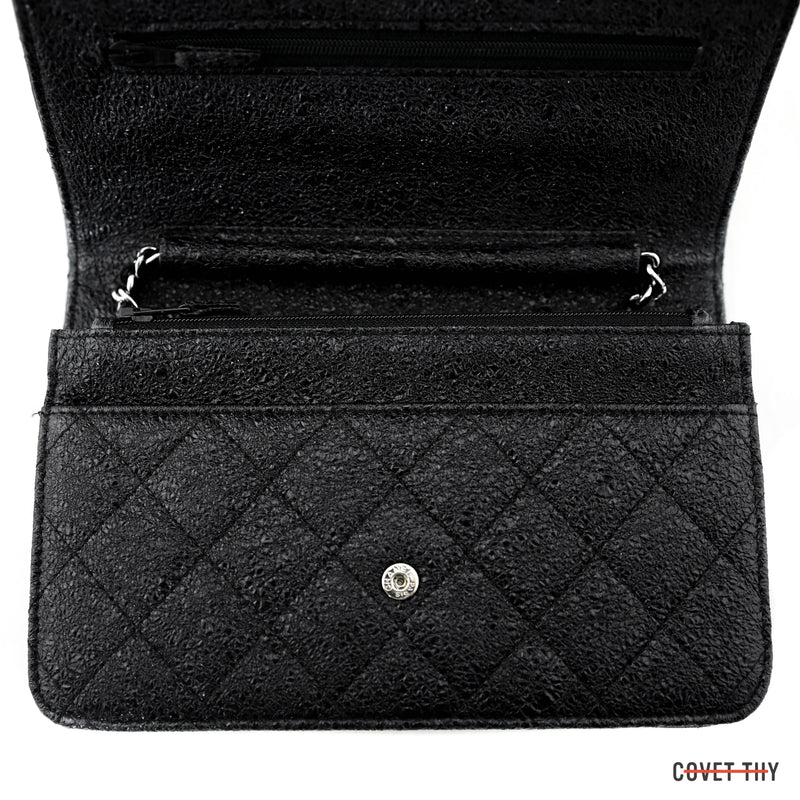Chanel Glittery Wallet On A Chain with Silver Hardware, Black