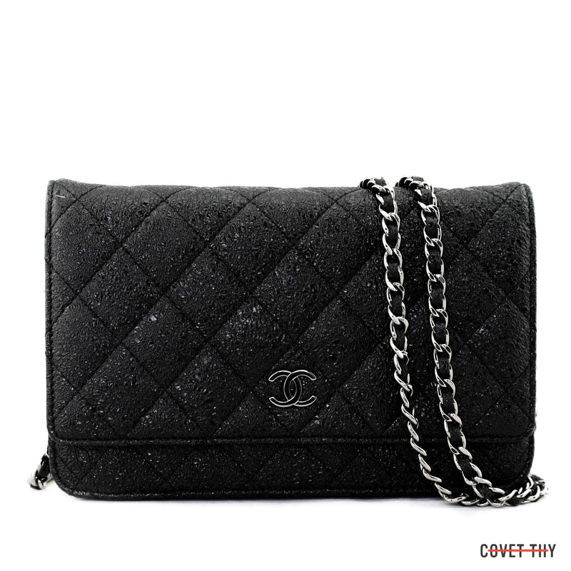 Bleu Fonce Chanel Wallet on a Chain with Silver Hardware