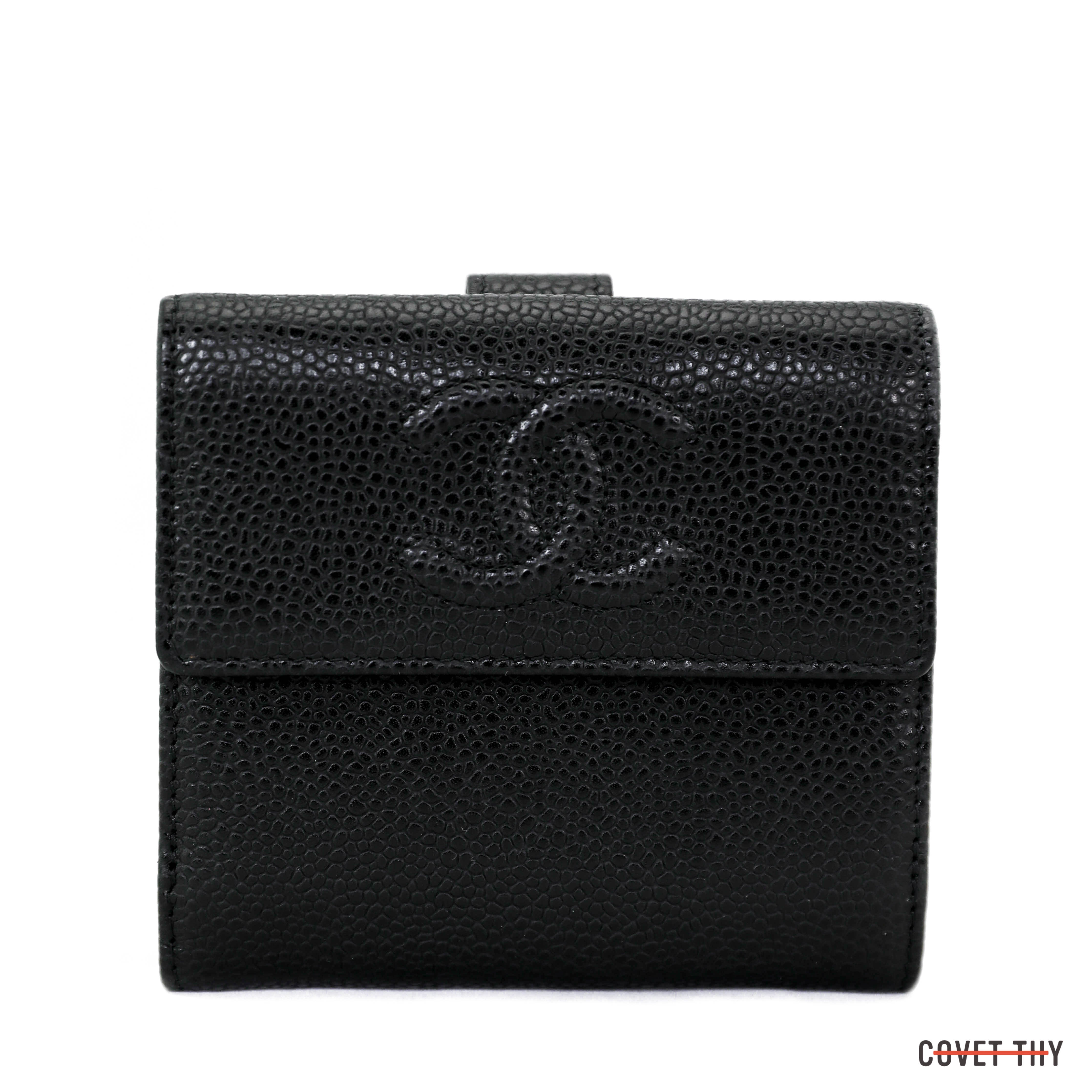 Chanel Gold CC Black Caviar Tri-Fold Wallet