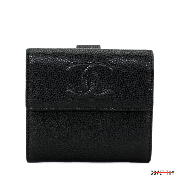 Black Chanel Classic Bi Fold Caviar Double CC Wallet