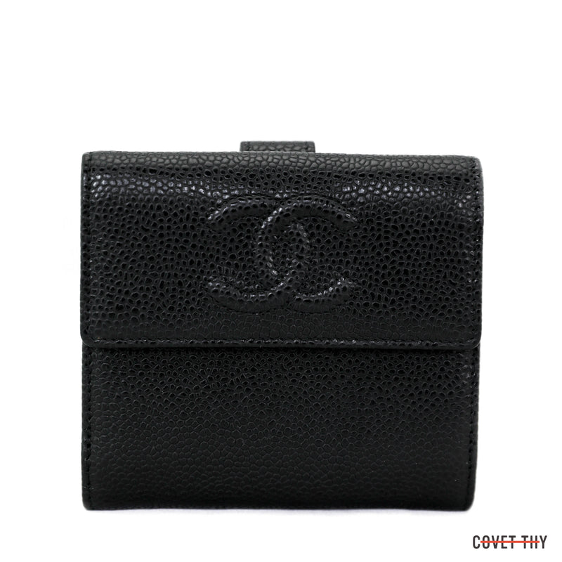 CHANEL Classic Flap Caviar Leather Wallet Navy Blue