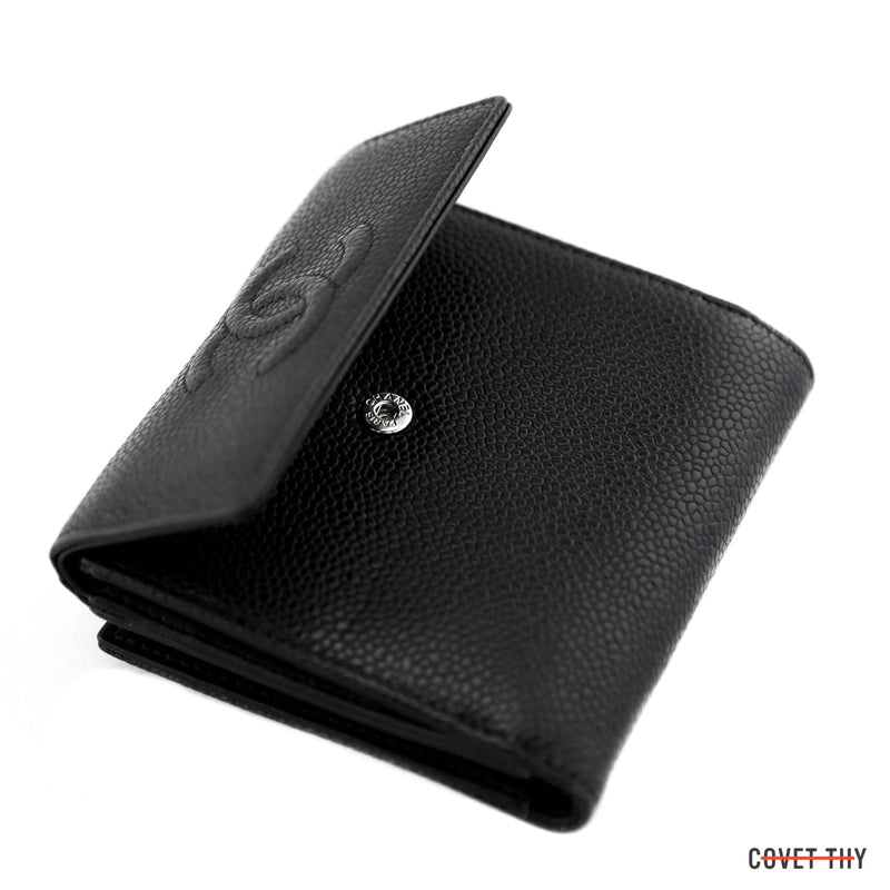 CHANEL CC Mark Small flap Compact wallet Trifold wallet Lambskin Leather  Black