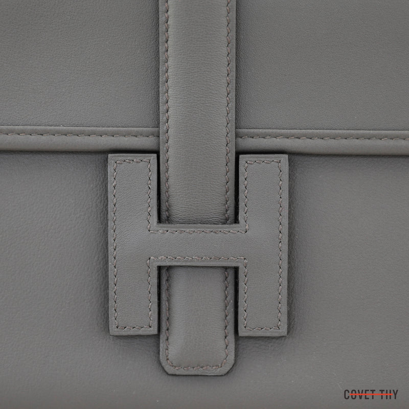 29cm Swift Leather Hermes Jige Elan Clutch in Etain