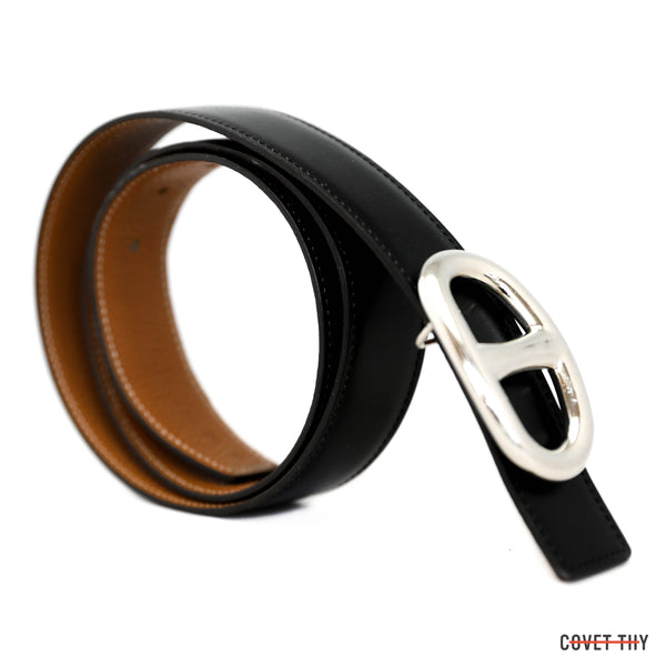 Hermes Palladium Chaine d' Ancre Belt with Reversible Noir/Gold Strap, 90cm