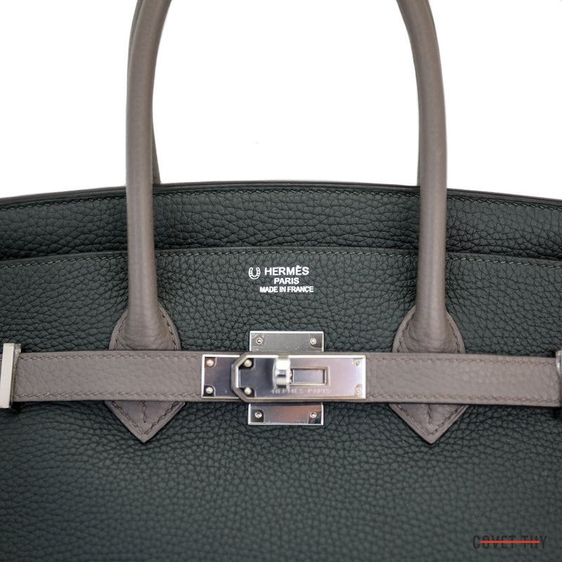 Hermes Bi-Color Vert Cypress/Etain Togo Birkin with Palladium Hardware, 35cm