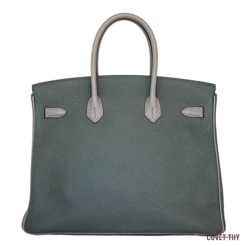 Hermes Bi-Color Vert Cypress/Etain Togo Birkin with Palladium Hardware, 35cm