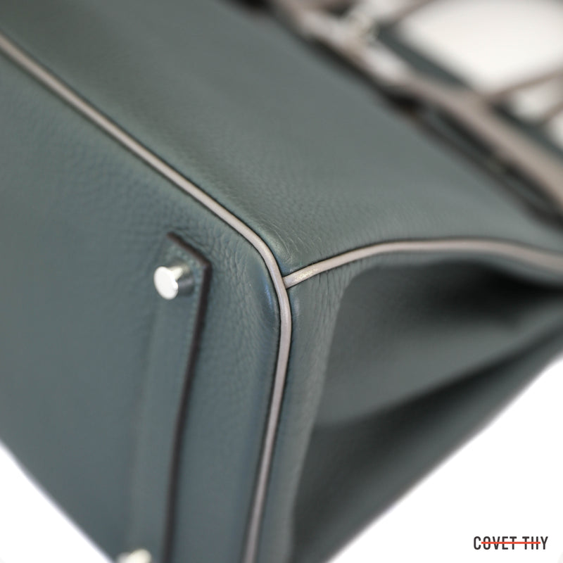 Hermes Bi-Color Vert Cypress/Etain Togo Birkin with Palladium Hardware, 35cm