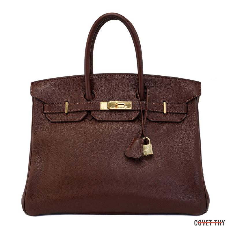 35cm Hermes Marron Fonce Togo Birkin with Gold Hardware