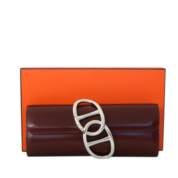 Rouge H Box Calf Hermes Egee Clutch with Palladium Hardware