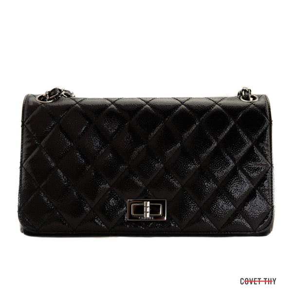 Chanel Black Diamond Shine Flap Handbag in Glazed Caviar with Mademoiselle Clasp