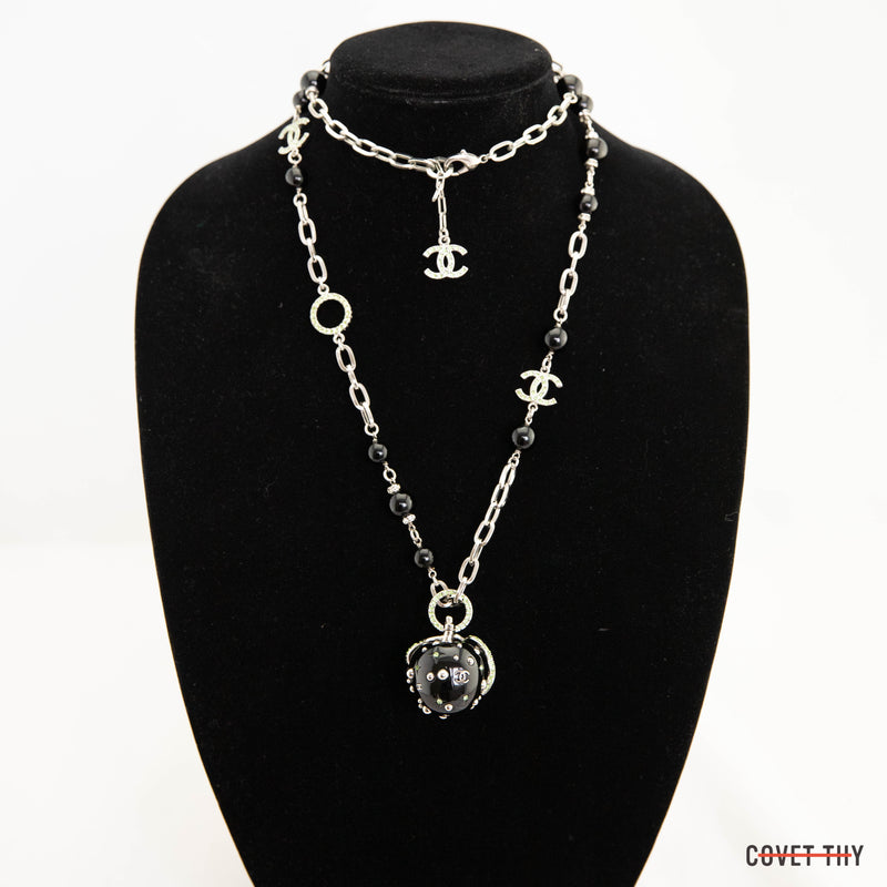 Silver Crystal & Black Bead 'CC' Necklace