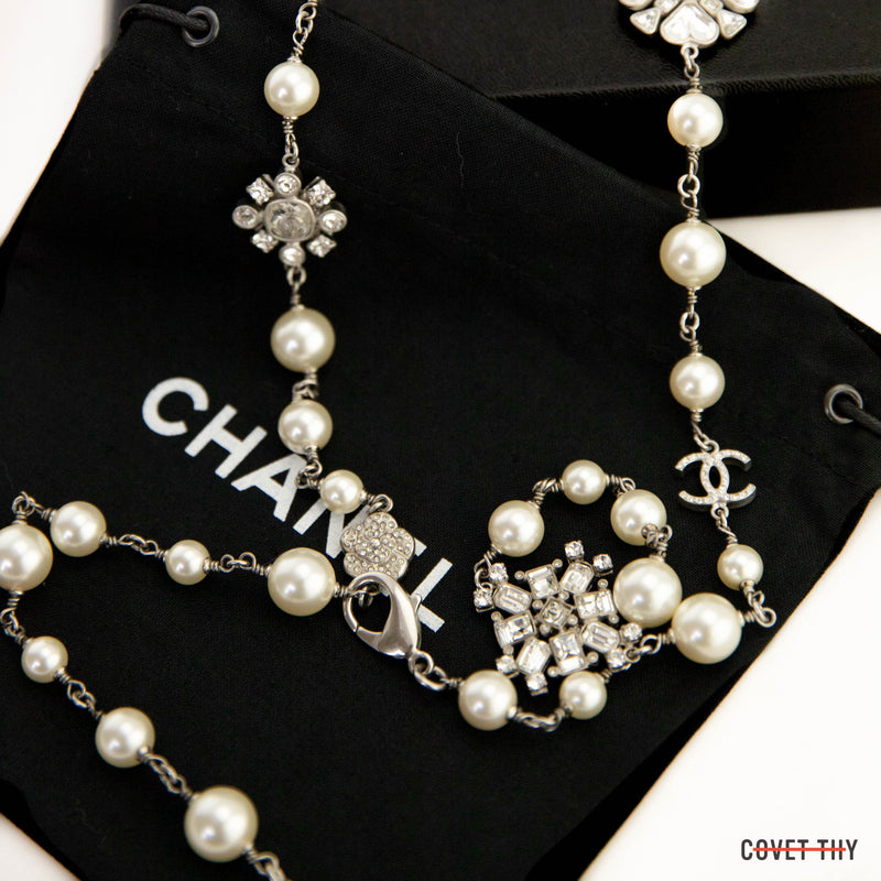 Chanel Pearl Necklace With CC Logos Double Length